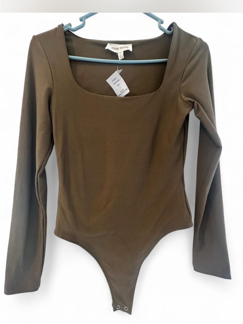 Pink Rose Olive Green Long Sleeve Scoop Neck Bodysuit